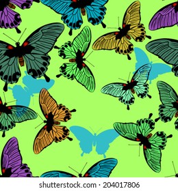  Tropical butterfly. Seamless vector wallpaper (done using clipping mask - easily editable)