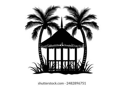 Tropical Cabana Vector de silueta, Seaside Cottage negro Arte de Clip de silueta