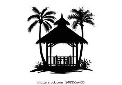 Tropical Cabana Vector de silueta, Seaside Cottage negro Arte de Clip de silueta