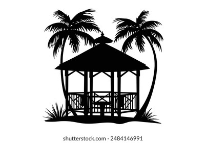 Tropical Cabana Vector de silueta, Seaside Cottage negro Arte de Clip de silueta