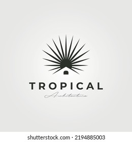 diseño de la ilustración del símbolo del vector del logotipo de la cabaña tropical, diseño del logotipo de la cabaña mínima