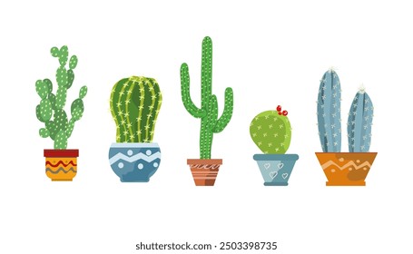 tropical cacti in pots vector illustration