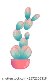 Tropical cactus concept. Green cactus in red flowerpot. Botany and floristry, gardeing. Tropical and exotic plant. Social media sticker. Flat vector illustration isolated on white background