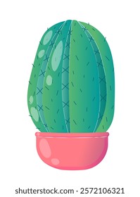 Tropical cactus concept. Green cactus in red flowerpot. Botany and floristry, gardeing. Graphic element for website. Bloom plant. Flat vector illustration isolated on white background