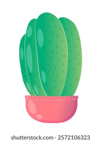 Tropical cactus concept. Green cactus in red flowerpot. Botany and floristry, gardeing. Decor elements. Blossom plants. Flat vector illustration isolated on white background