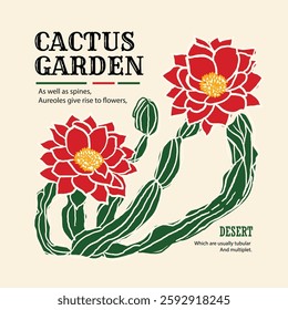 Tropical Cactus flower graphic print artwork for apparel, Feel the sunset. desert cactus artwork. Wall desertion art. Vintage retro color print design