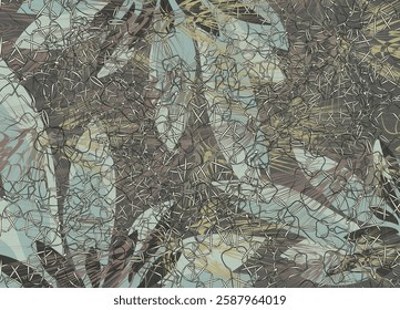 Tropical camouflage background for textiles or covers. Chaotic floral background for fashion trends, business concepts, fabric, scrapbooking, interior solutions, tiles, prints, posters, etc. Vector