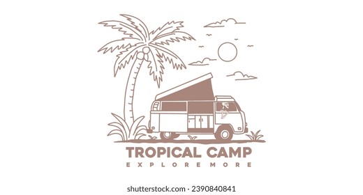 tropical camping sunset summer logo