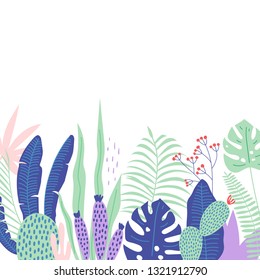 Tropical card with leaves. Tropical frame. Vector illustrations