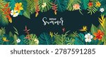 Tropical Caribbean palm leaf frame. Summer jungle background, green tropical tree leaves, Hawaiian beach rainforest nature texture patern. Exotic vector illustration floral banner, vacation invitation