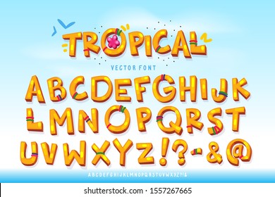 tropical cartoon font. vector color illustration decorative letters