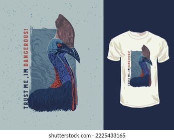 The tropical cassowary bird vintage style illustration