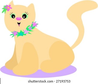 Tropical Cat with Flower Lei Vector