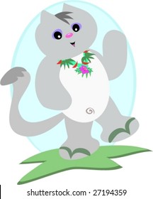 Tropical Cat with Flower Lei Vector