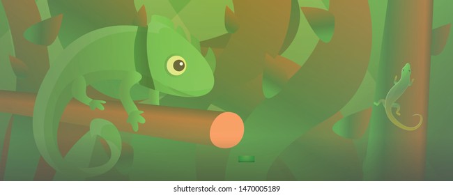 Tropical chameleon concept banner. Cartoon illustration of tropical chameleon vector concept banner for web design