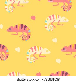 Tropical chameleons seamless pattern. Vivid colors.