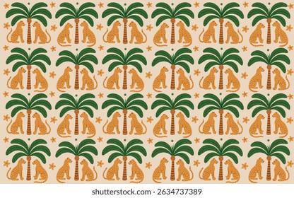 Tropical Cheetahs Under Palm Trees – Summer Pattern Design