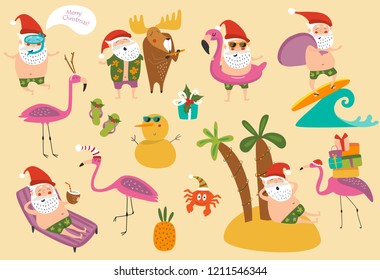 Tropical Christmas in vector set