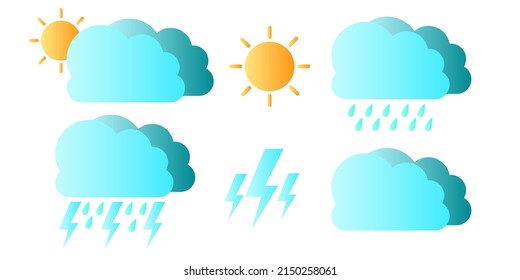 tropical climate weather vector in color, blue and orange colors, objects, sun clouds, rain, sunny, cloudy, overcast, suitable for design and illustration of weather reports on tv

