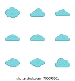 Tropical cloud icon set. Flat set of 9 tropical cloud vector icons for web isolated on white background