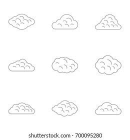 Tropical cloud icon set. Outline set of 9 tropical cloud vector icons for web isolated on white background