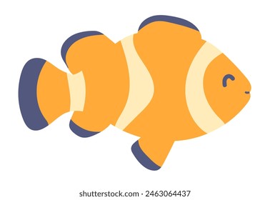 Pez payaso tropical en diseño plano. Lindo pez submarino naranja nadando. Ilustración vectorial aislada.