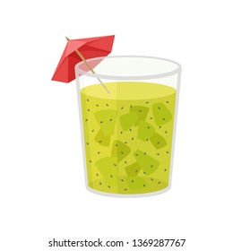 Tropical cocktail with decorative umbrella. Kiwi drink.