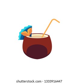 Tropical cocktail drink of fresh coconut. Isolated vector icon illustration on white background.