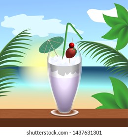 Tropical cocktail drink on a summer landscape - Vector