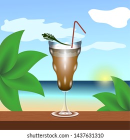 Tropical cocktail drink on a summer landscape - Vector