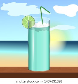 Tropical cocktail drink on a summer landscape - Vector