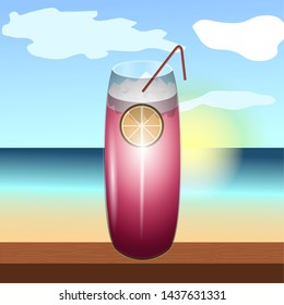 Tropical cocktail drink on a summer landscape - Vector