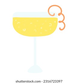 Tropical cocktail in a glass illustration, isolated. Cartoon hand drawn flat style design. Summer holidays, vacations, outdoors, beach activity, pool party, seasonal element