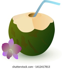 Tropical Cocktail in Green Coconut