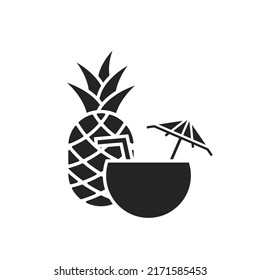 tropical cocktail icon. coconut cocktail and pineapple. isolated vector image in simple style