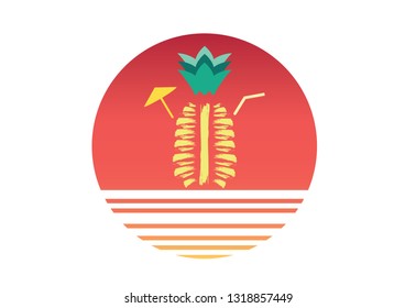 Tropical cocktail pineapple on sun