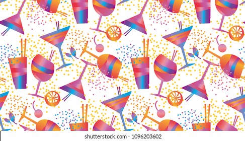 Tropical cocktail seamless pattern for background, wrapping paper, fabric, surface design. Abstract minimal geometric colorful bar and drinks repeatable motif. stock vector illustration
