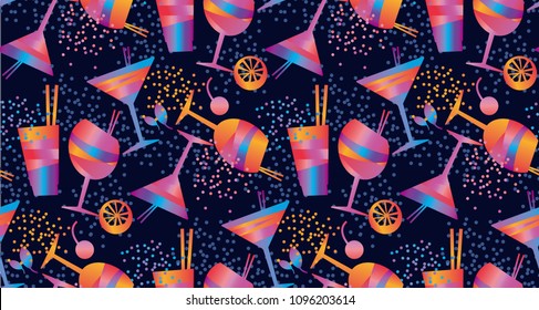 Tropical cocktail seamless pattern for background, wrapping paper, fabric, surface design. Abstract minimal geometric colorful bar and drinks repeatable motif. stock vector illustration
