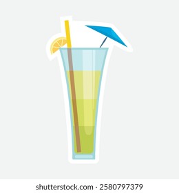 Tropical Cocktail Sticker - Vector Design. Vibrant vector sticker of a tropical cocktail with a straw and umbrella. Perfect for summer themes, party invitations, and travel decor