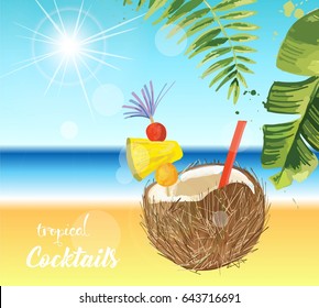 Tropical cocktail. Summer holidays illustration.