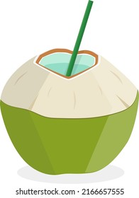 
Tropical cocktail with a tube of green coconut