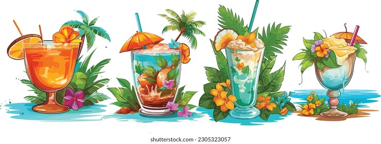 Tropical cocktail vector design. Tropical cocktail illustration 