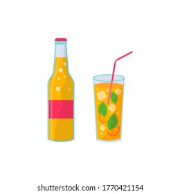  Tropical cocktails. Alcoholic summer drinks in glasses on the beach, mojito, vodka, sambuca, martini, juices, lemonade. Holiday concept for party invitation, bar menu. Vector illustration