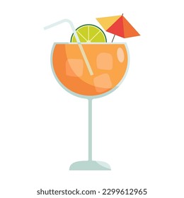 Tropical cocktails cups drink. Glasses vector illustration. Refreshing cocktails with ice cubes and lemons. Party, Menu designs. Alcoholic drinks. Summer and beach 