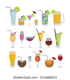 tropical cocktails set icons