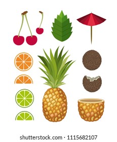 tropical cocktails set icons