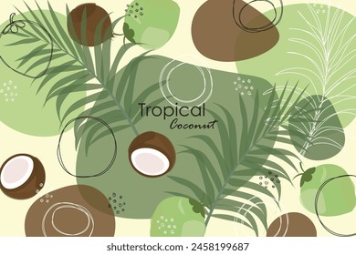 Tropical coconut backgroud. Hand drawn coconuts flat pattern. coconut fruit and coconut elements vector illustration. line art coconut cartoon. 