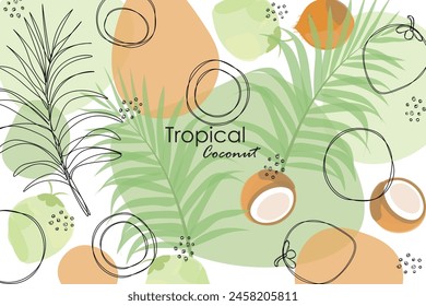 Fondo de coco tropical. Patrón plano de cocos dibujado a mano. Ilustración vectorial de frutas de coco y Elementos de coco. dibujo de línea de dibujos animados de coco. 