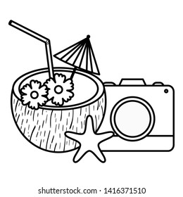 tropical coconut cocktail and camera photographic