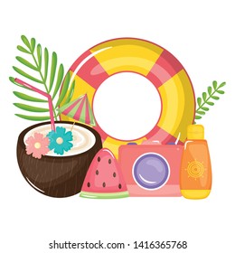 tropical coconut cocktail with float and icons